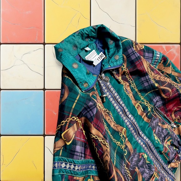 Vintage Milano Scottish Windbreaker Jacket 80s Womens M Plaid Dog Fullzip Bomber - Picture 11 of 11